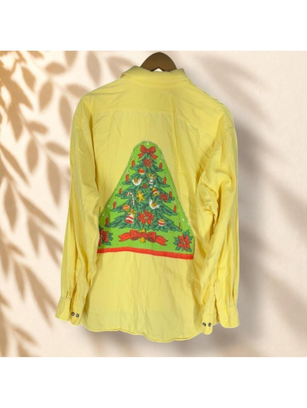 Lands' End Shirt Men L Large Yellow Graphic Print Button Up Collared Long Sleeve - Picture 2 of 6